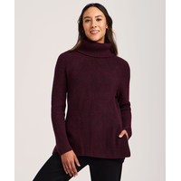 Tunique en tricot côtelé à point fantaisie avec col roulé pour femmes, Denver Hayes Front_Flat