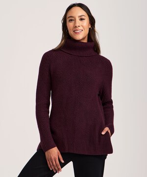 Tunique en tricot côtelé à point fantaisie avec col roulé pour femmes, Denver Hayes