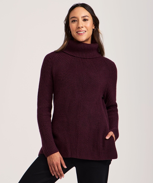 Tunique en tricot côtelé à point fantaisie avec col roulé pour femmes, Denver Hayes