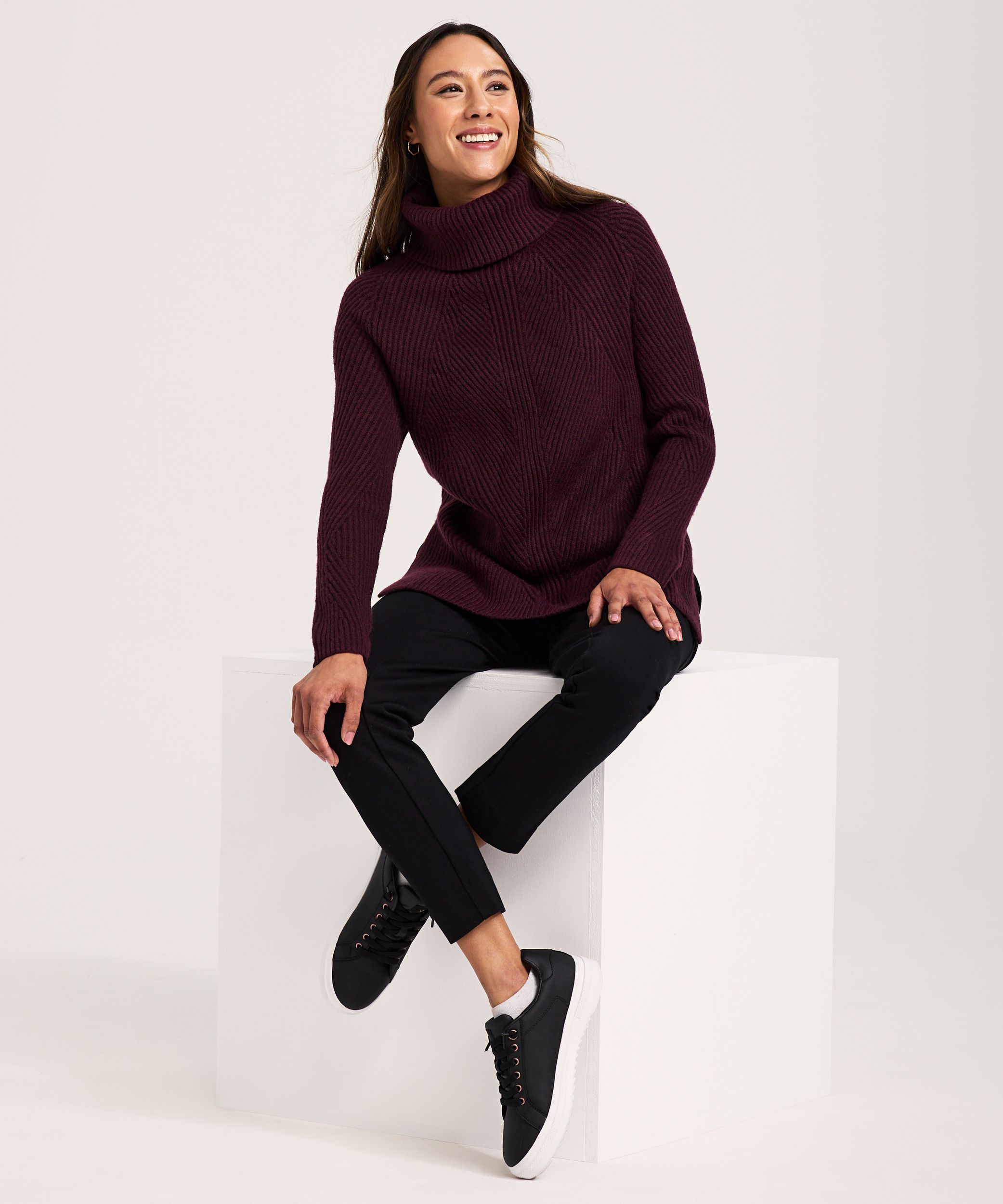 Tunique en tricot côtelé à point fantaisie avec col roulé pour femmes, Denver Hayes