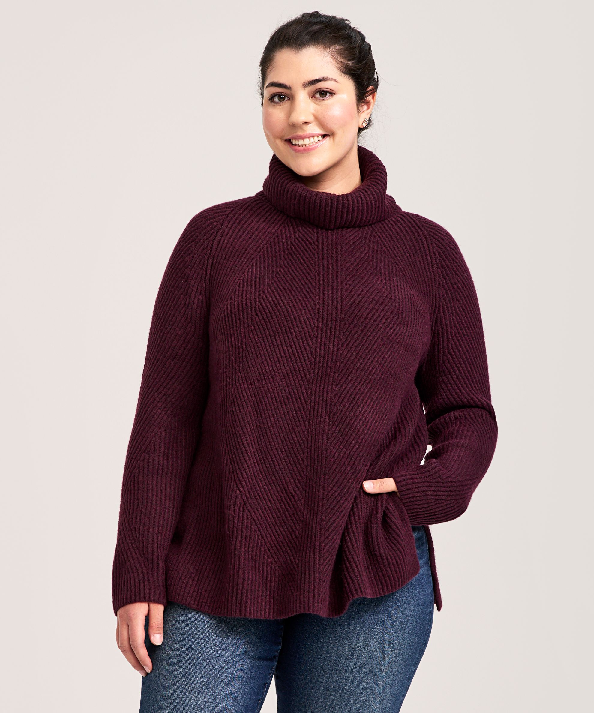 Tunique en tricot côtelé à point fantaisie avec col roulé pour femmes, Denver Hayes