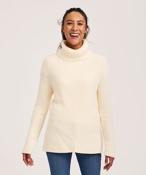 Tunique en tricot côtelé à point fantaisie avec col roulé pour femmes, Denver Hayes