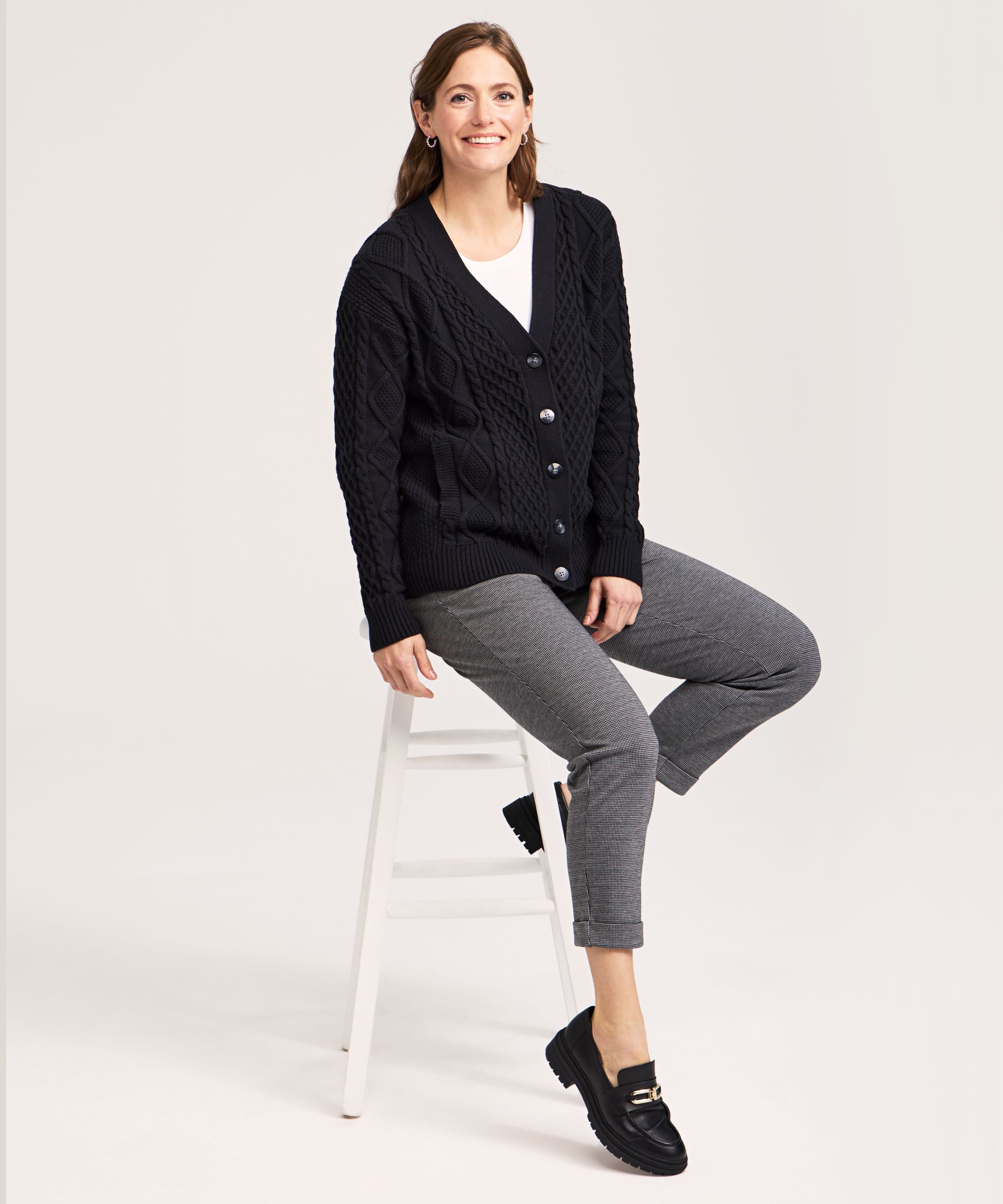 Cardigan à maille torsadée en mélange de coton pour femmes, WindRiver