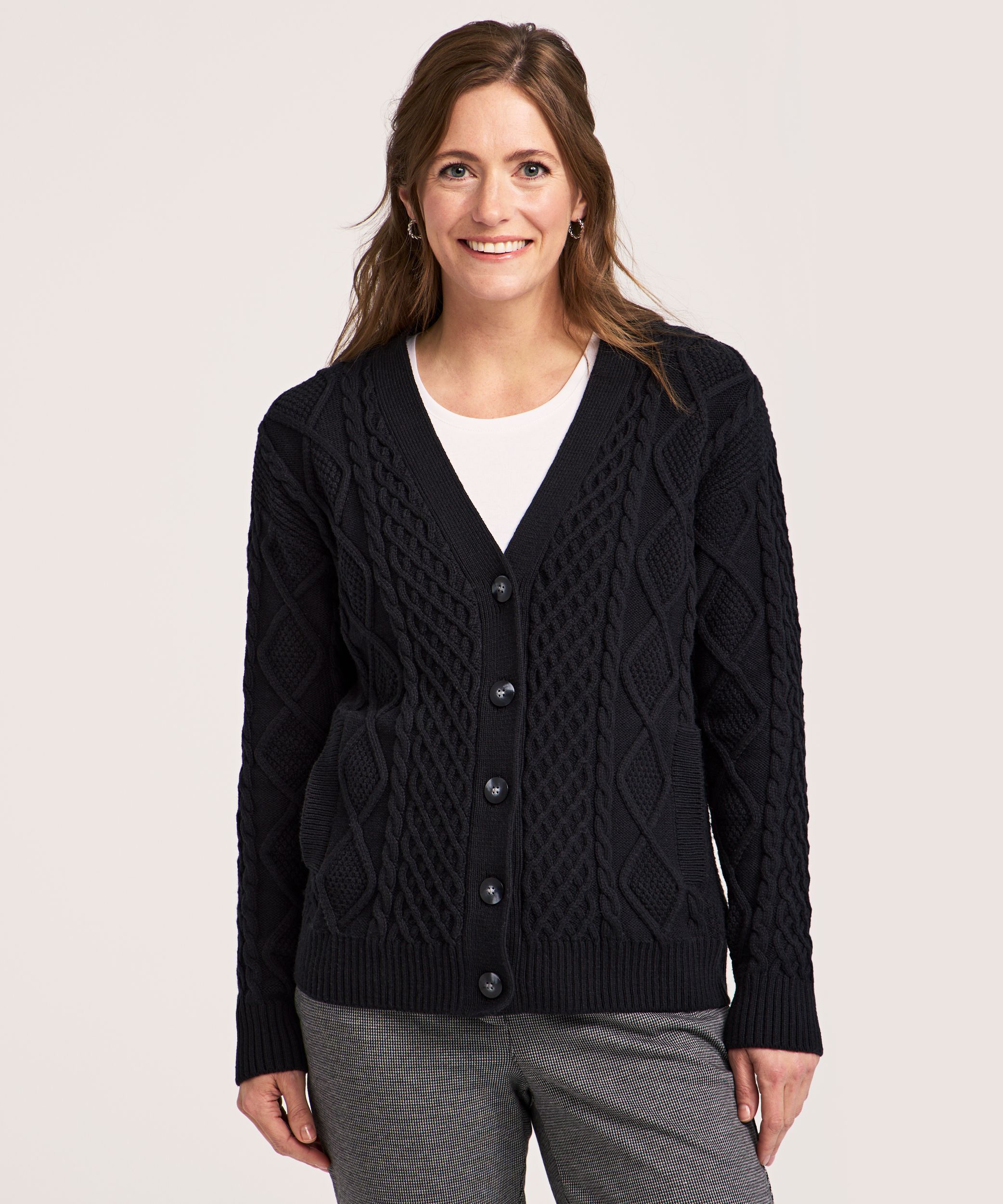 Cardigan à maille torsadée en mélange de coton pour femmes, WindRiver