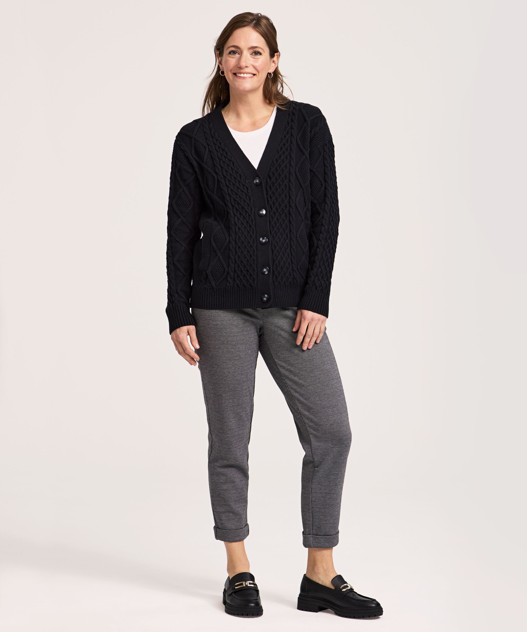 Cardigan à maille torsadée en mélange de coton pour femmes, WindRiver