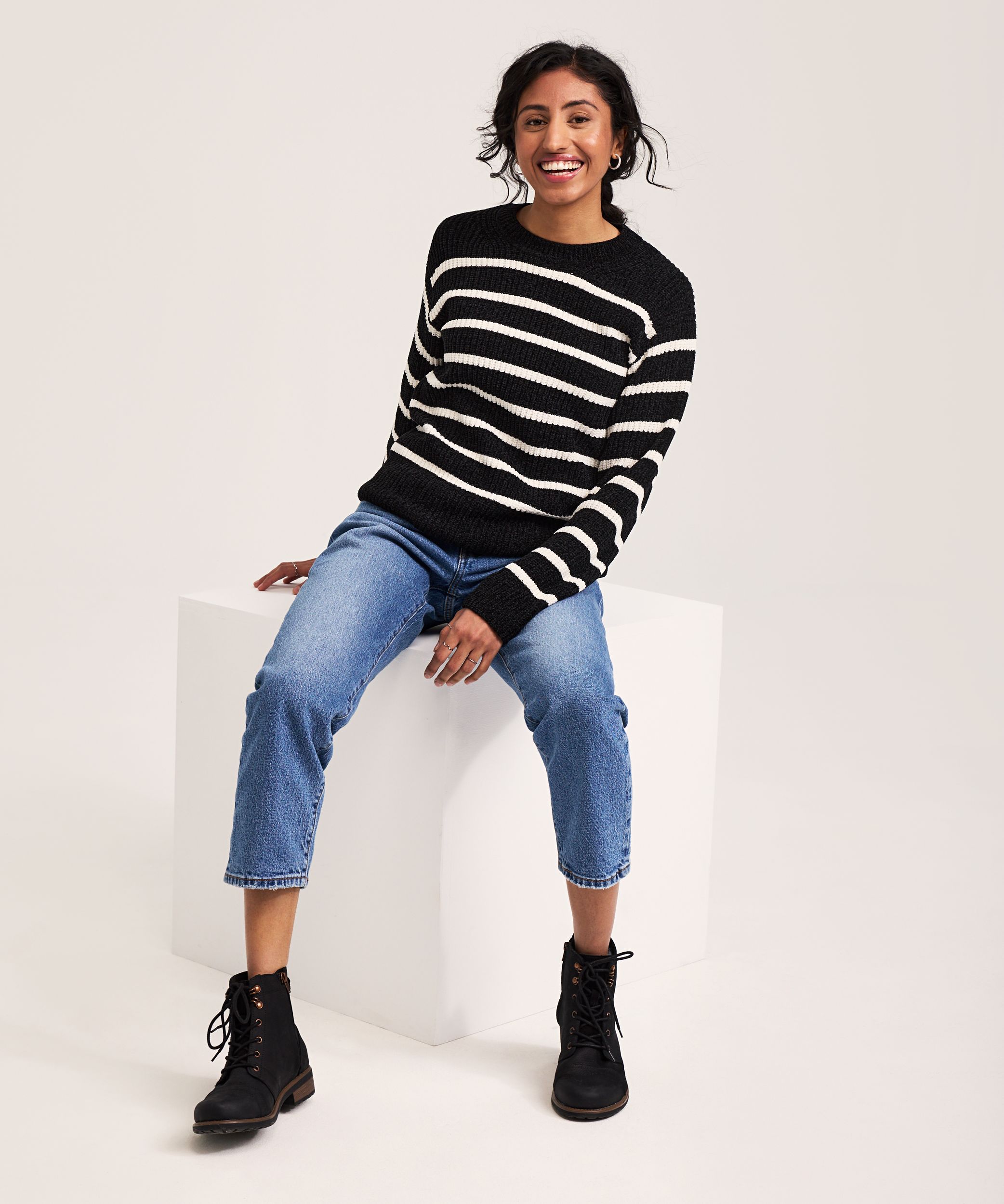 Denver Hayes Women's Semi Fitted Shaker Stitch Pullover Sweater