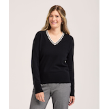 Chandail de tous les jours en coton et à col V pour femme, Denver Hayes Front_Flat