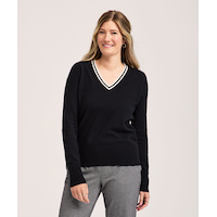 Chandail de tous les jours en coton et à col V pour femme, Denver Hayes Front_Flat