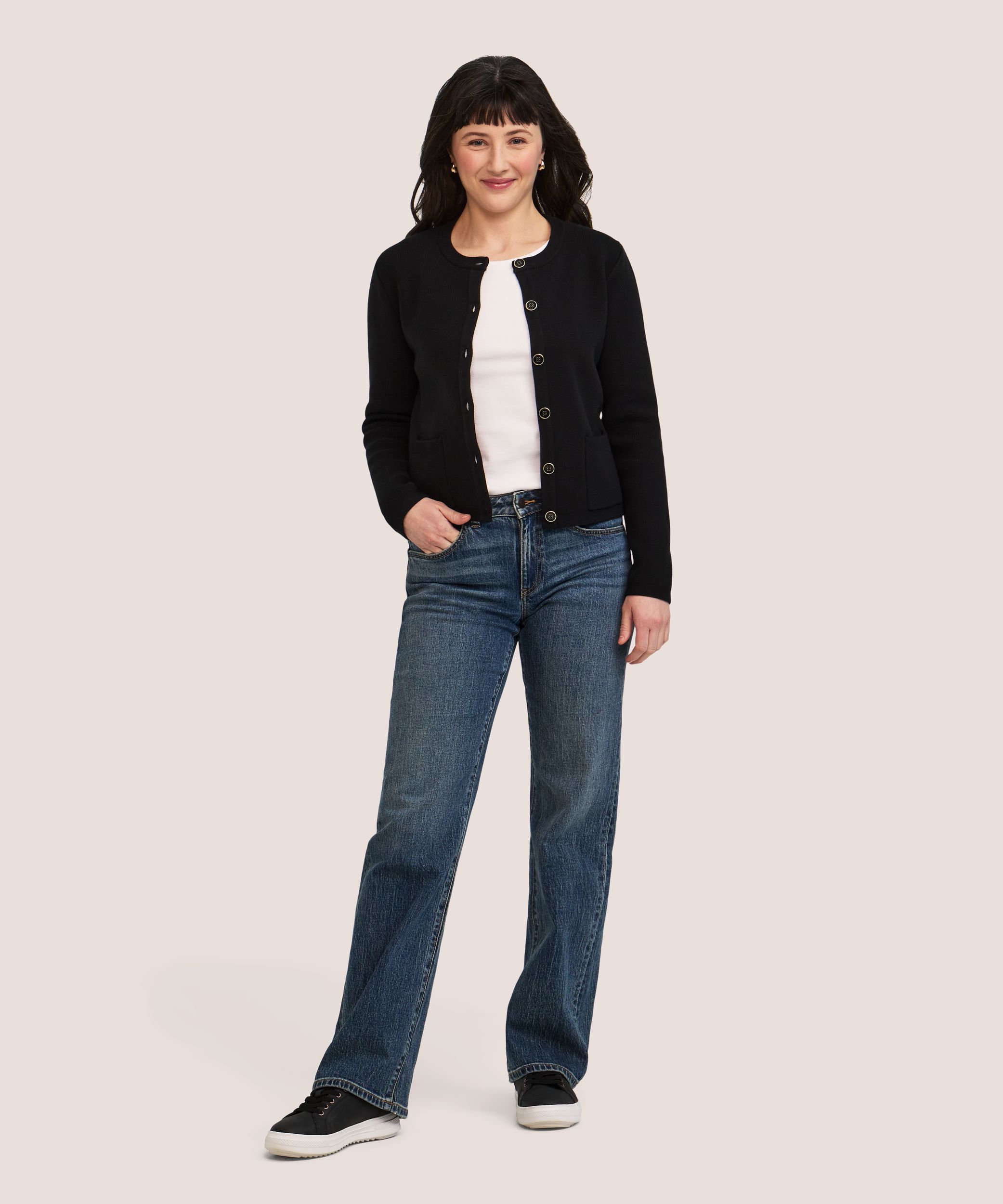 Cardigan boutonné en tricot côtelé pour femmes, Boxy, Denver Hayes