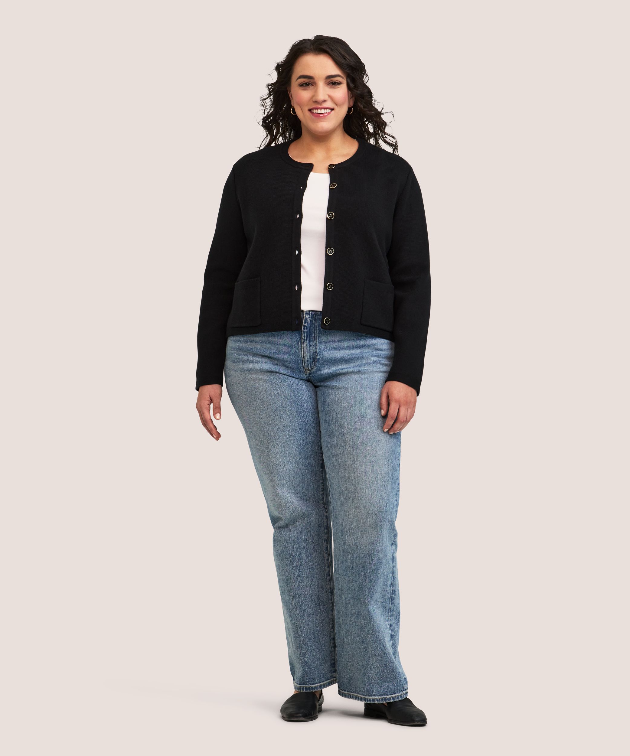 Cardigan boutonné en tricot côtelé pour femmes, Boxy, Denver Hayes