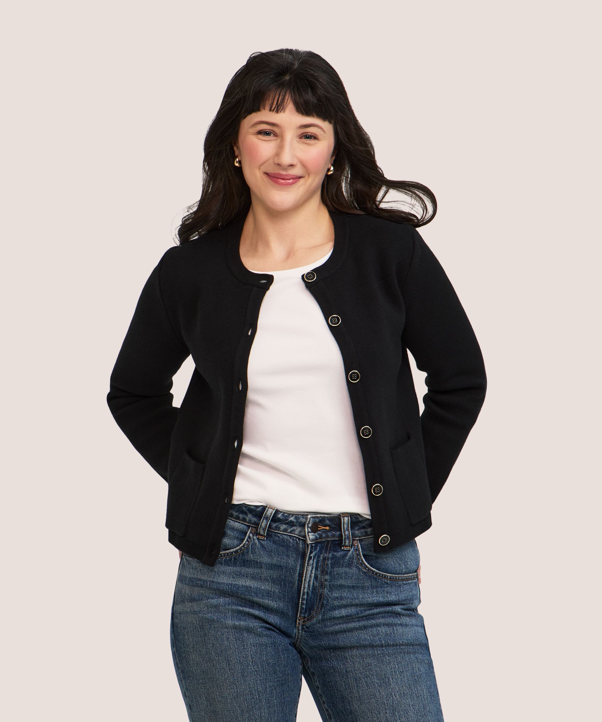 Cardigan boutonné en tricot côtelé pour femmes, Boxy, Denver Hayes