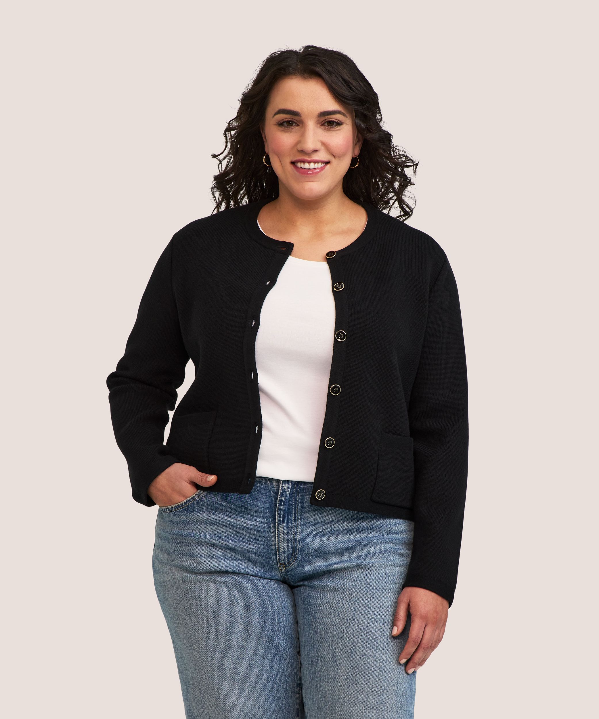 Cardigan boutonné en tricot côtelé pour femmes, Boxy, Denver Hayes