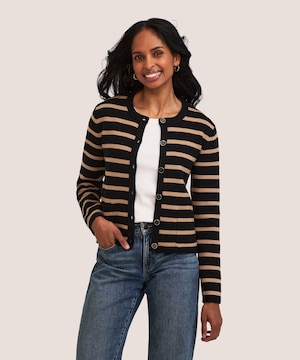 Cardigan boutonné en tricot côtelé pour femmes, Boxy, Denver Hayes
