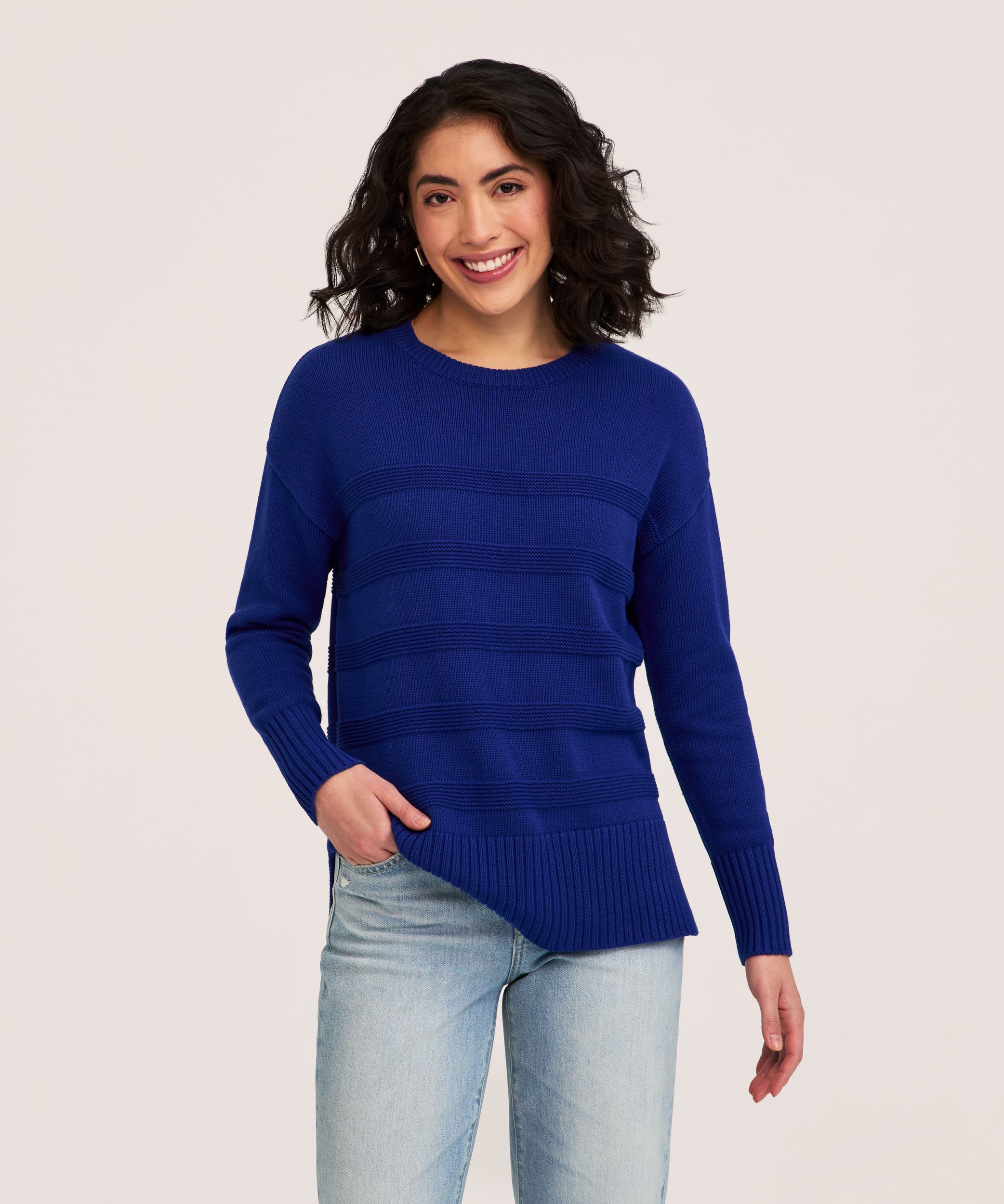 Chandail en mélange de coton avec encolure ras du cou pour femmes, Denver Hayes