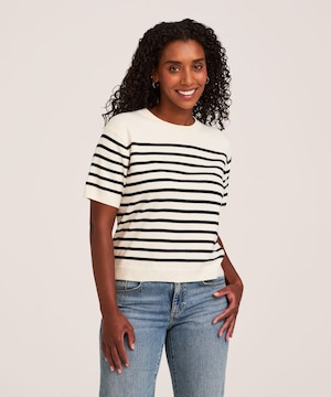 Denver Hayes Women's Everyday Cotton Short Sleeve Relax Cropped Pullover Sweater