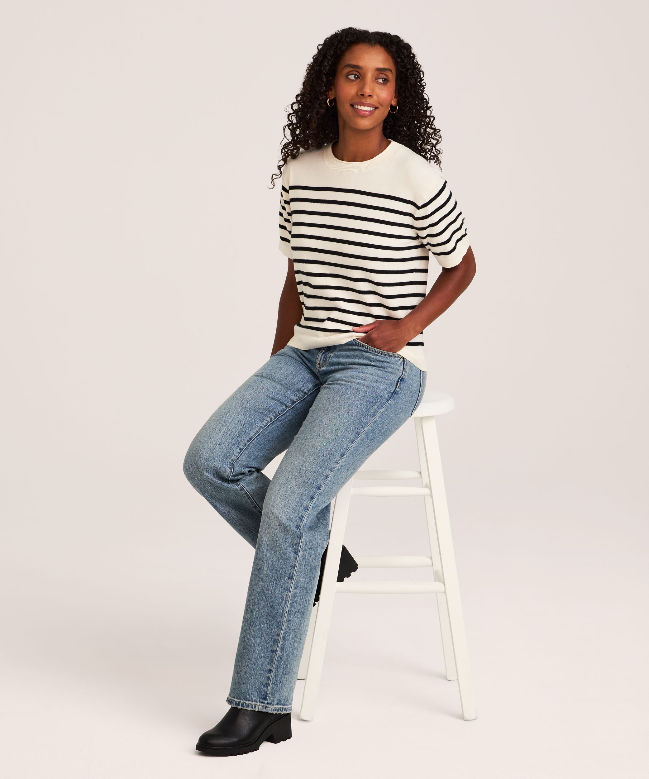 Chandail court décontracté en coton de tous les jours à manches courtes pour femmes, Denver Hayes