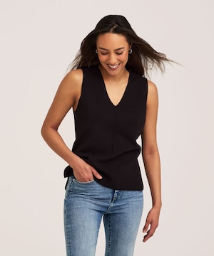 Gilet sans manches en tricot double à encolure en V pour femmes, Denver Hayes