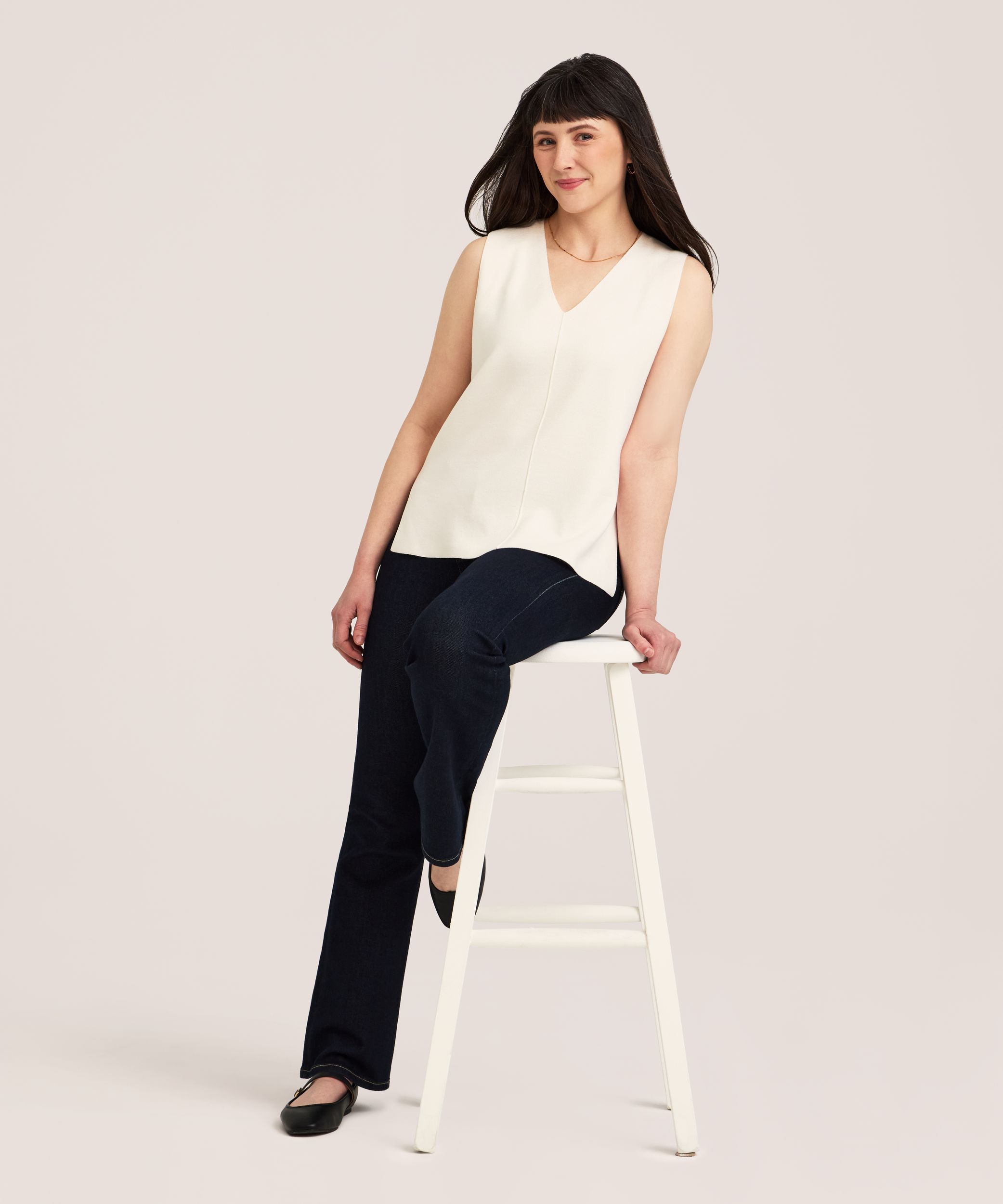 Gilet sans manches en tricot double à encolure en V pour femmes, Denver Hayes
