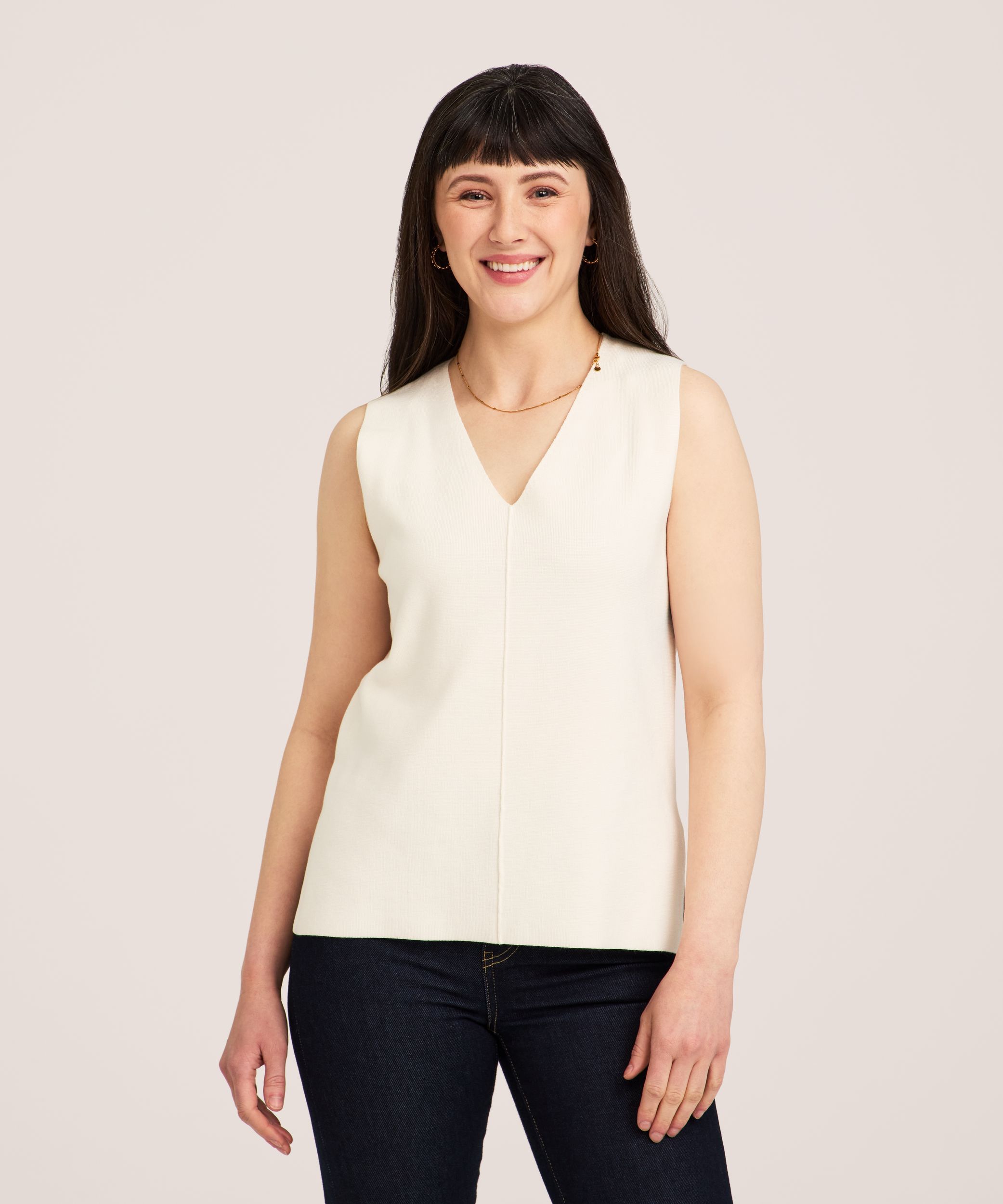 Gilet sans manches en tricot double à encolure en V pour femmes, Denver Hayes