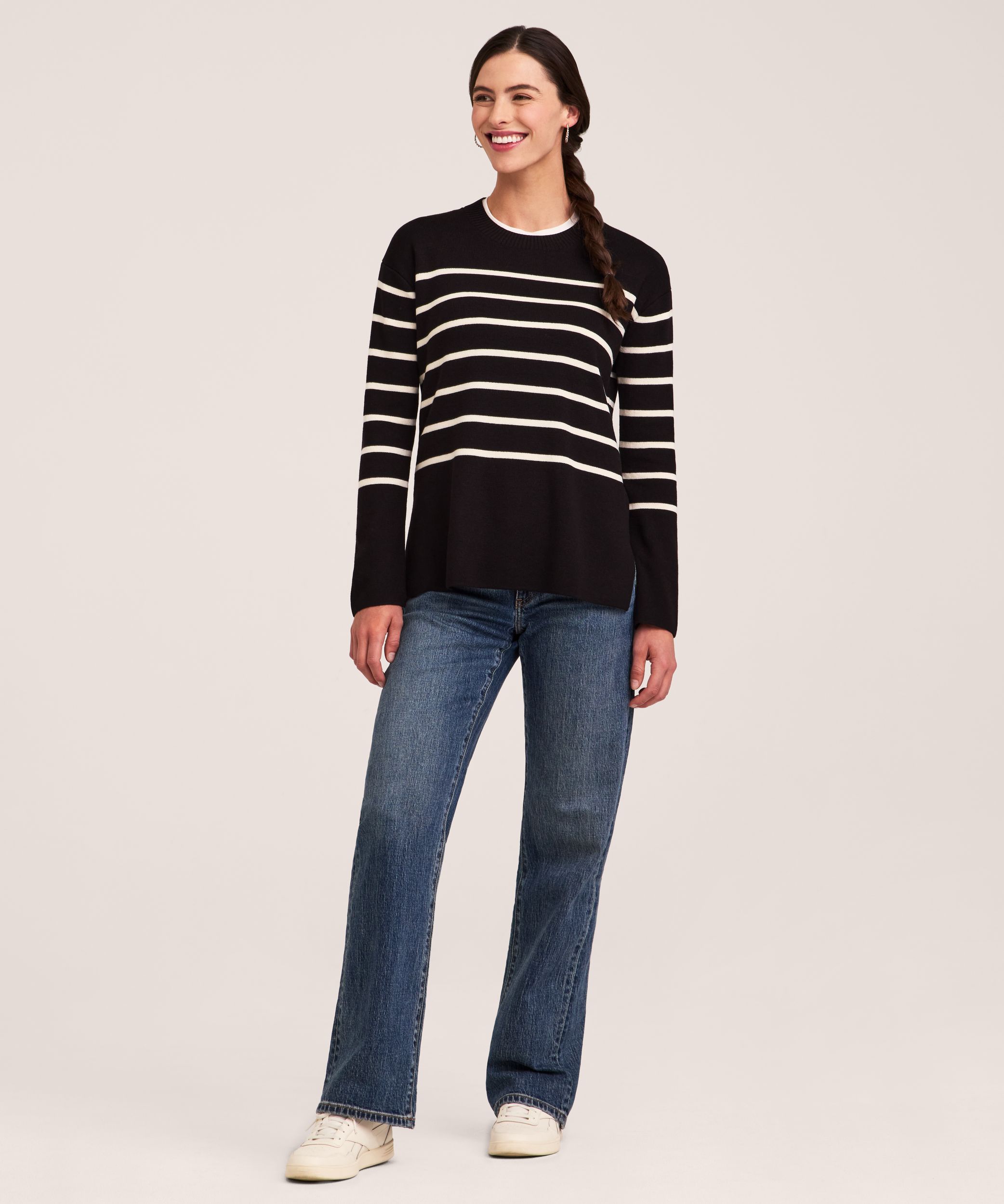 Chandail en tricot double et à col ras du cou avec fentes latérales pour femmes, Denver Hayes