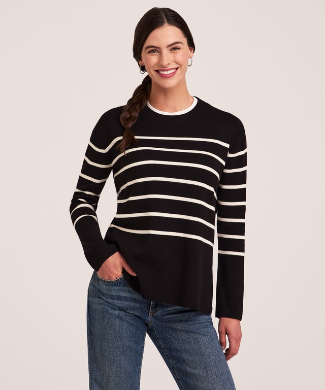 Denver Hayes Women's Double Knit Crewneck with Side Slits Pullover Sweater