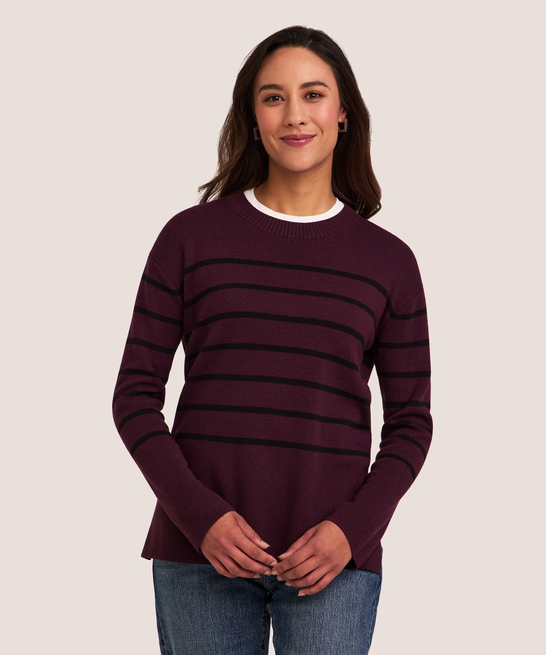 Chandail en tricot double et à col ras du cou avec fentes latérales pour femmes, Denver Hayes