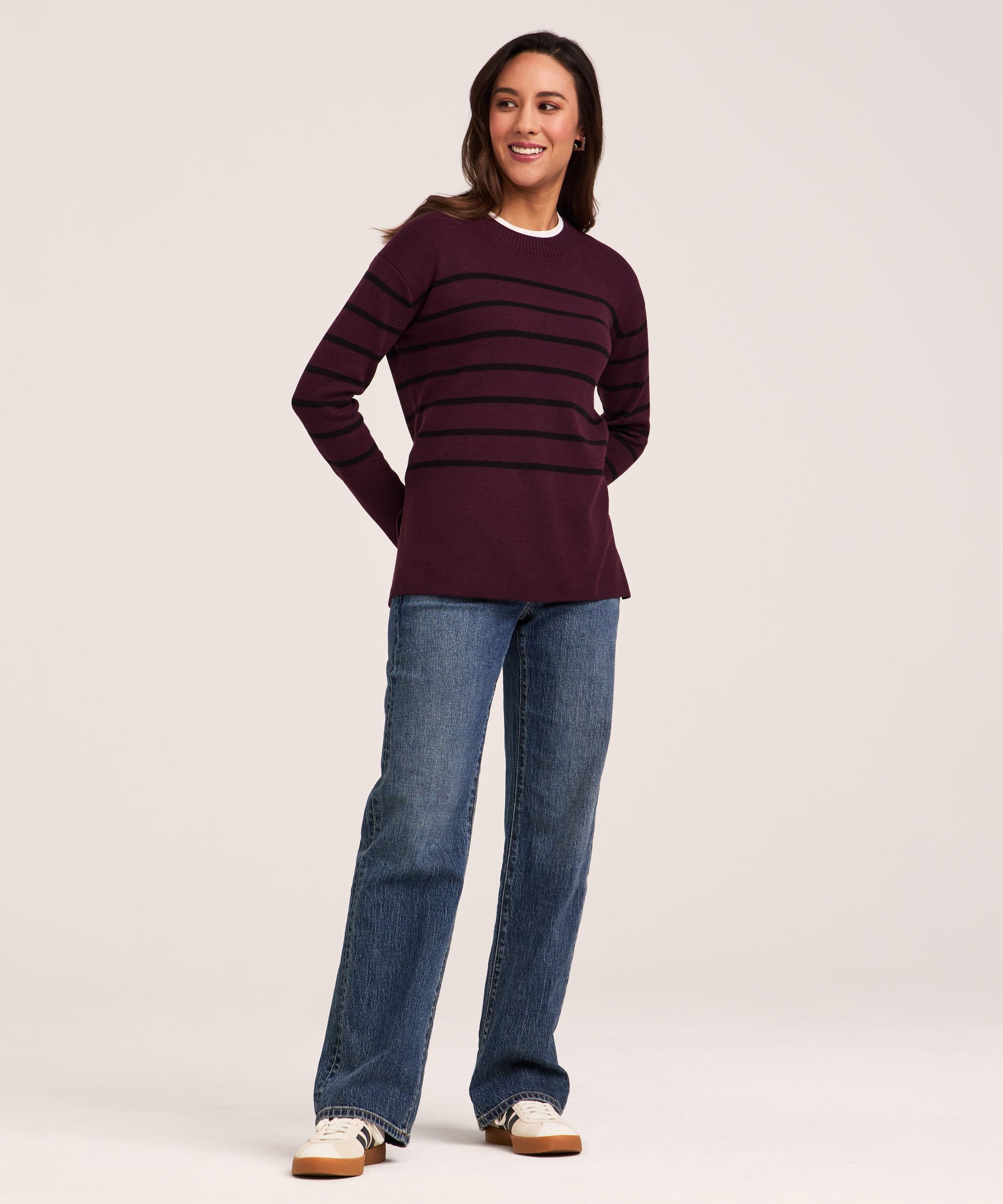 Chandail en tricot double et à col ras du cou avec fentes latérales pour femmes, Denver Hayes