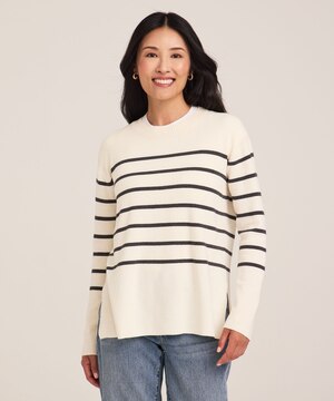 Denver Hayes Women's Double Knit Crewneckwith Side Slits Pullover Sweater