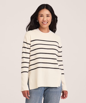 Denver Hayes Women's Double Knit Crewneckwith Side Slits Pullover Sweater