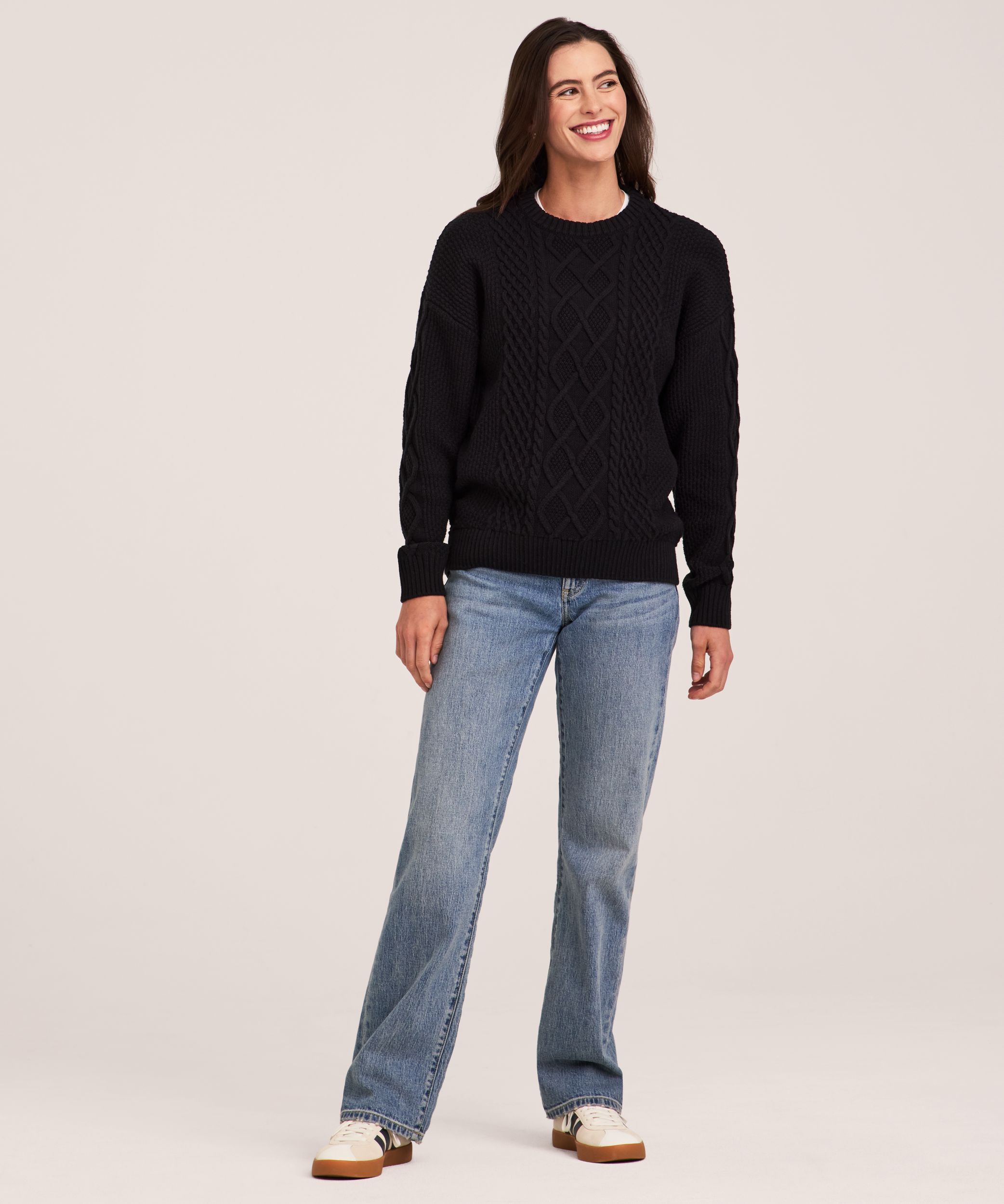 WindRiver Women's Cotton Blend Cable Crewneck Pullover Sweater