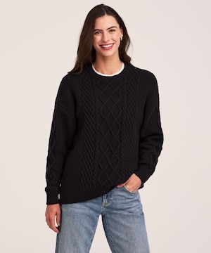 WindRiver Women's Cotton Blend Cable Crewneck Pullover Sweater