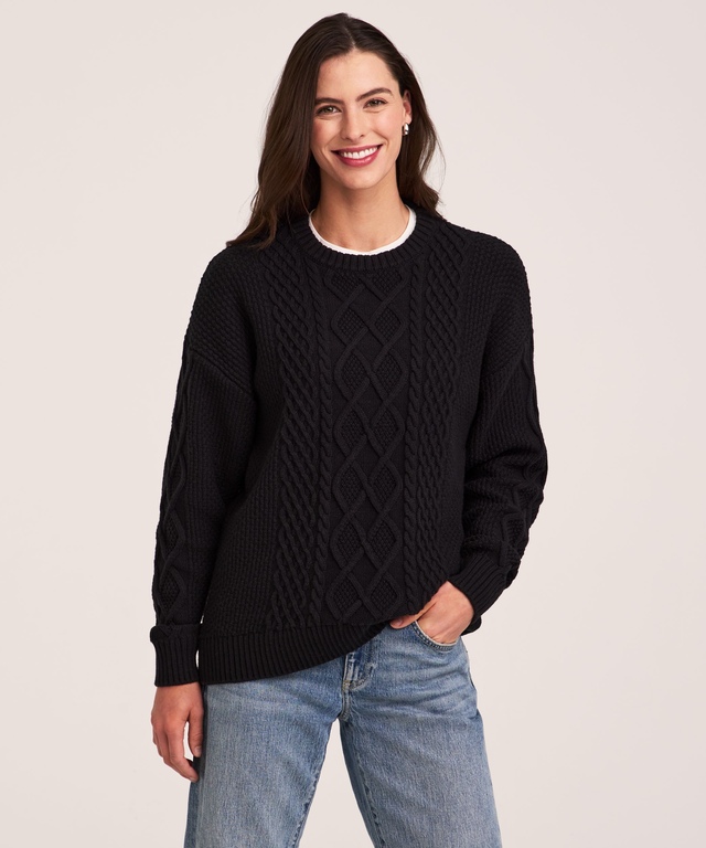 WindRiver Women's Cotton Blend Cable Crewneck Pullover Sweater