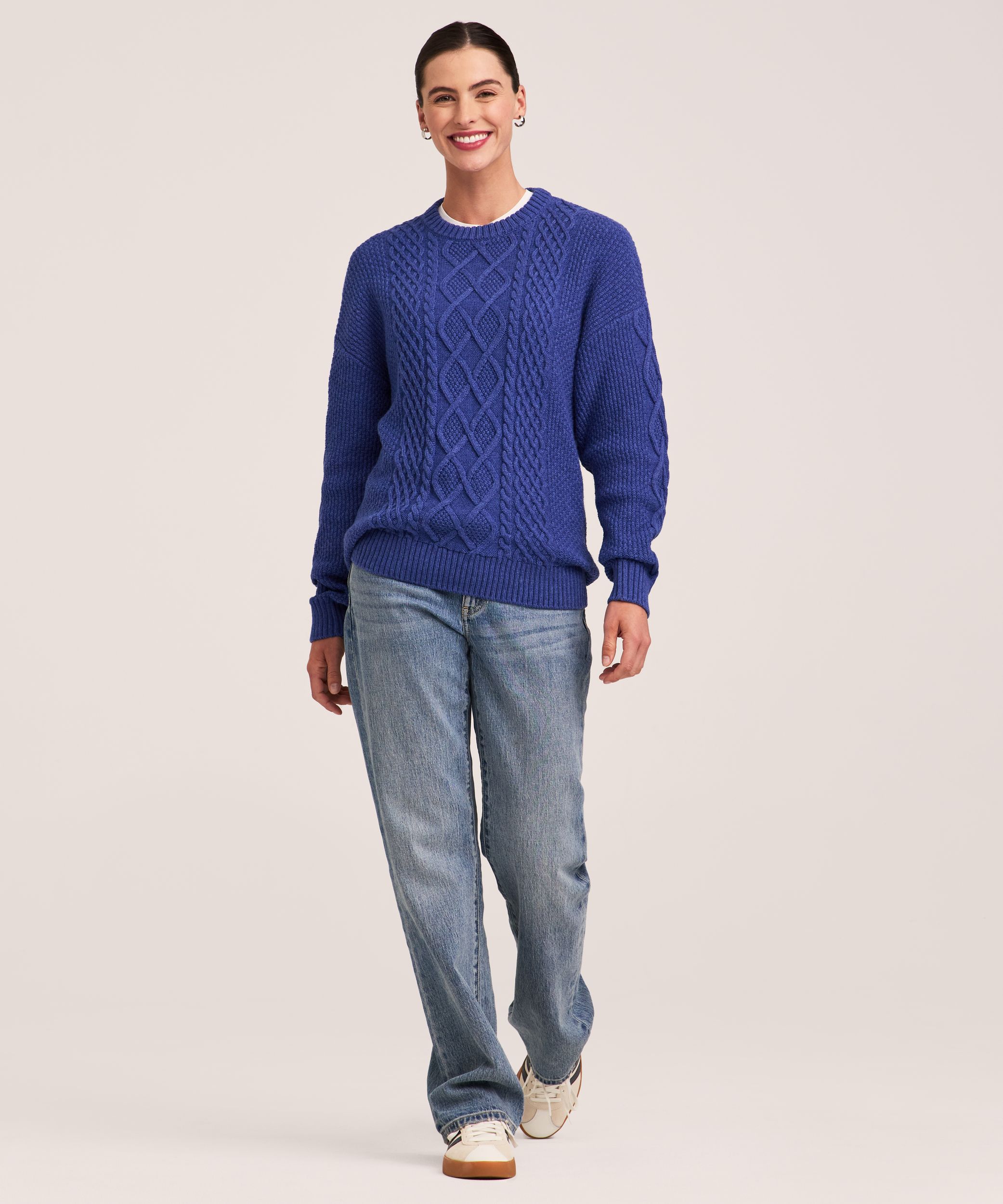 WindRiver Women's Cotton Blend Cable Crewneck Pullover Sweater