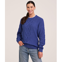 WindRiver Women's Cotton Blend Cable Crewneck Pullover Sweater