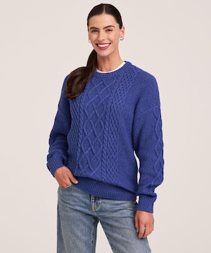WindRiver Women's Cotton Blend Cable Crewneck Pullover Sweater