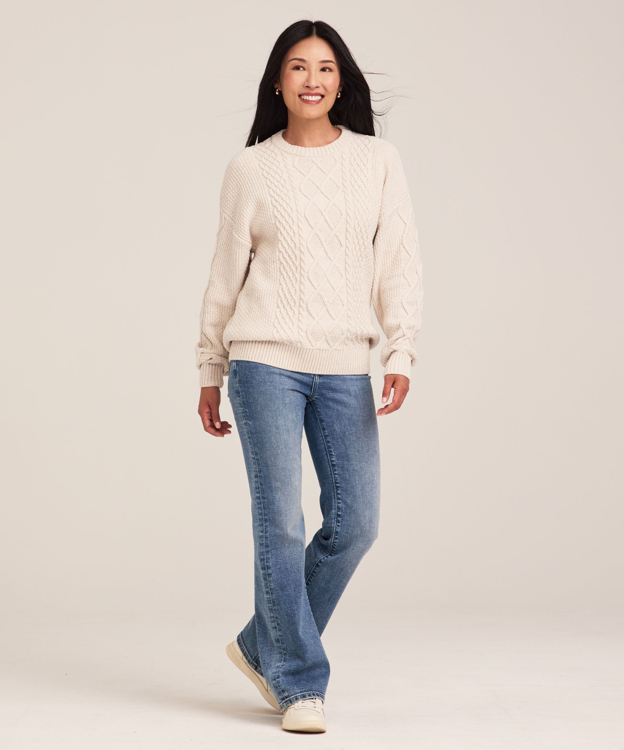 WindRiver Women's Cotton Blend Cable Crewneck Pullover Sweater