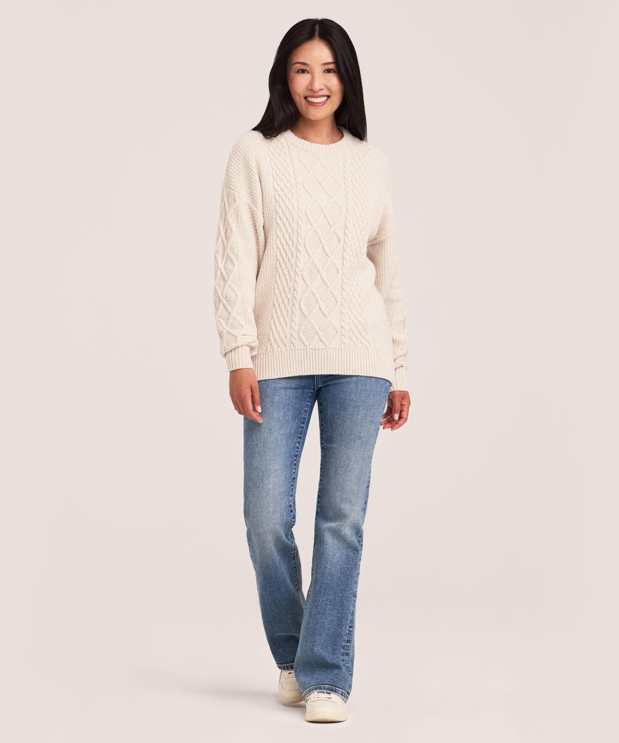 WindRiver Women's Cotton Blend Cable Crewneck Pullover Sweater