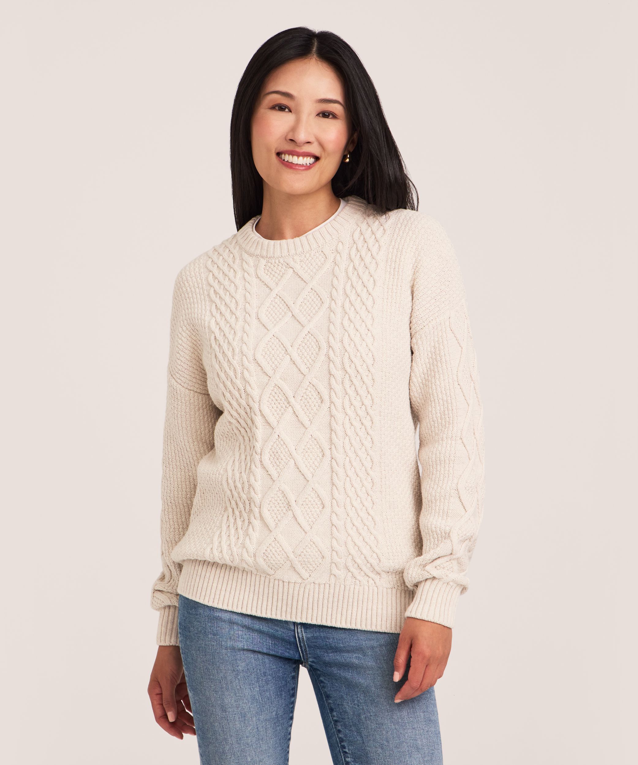WindRiver Women's Cotton Blend Cable Crewneck Pullover Sweater