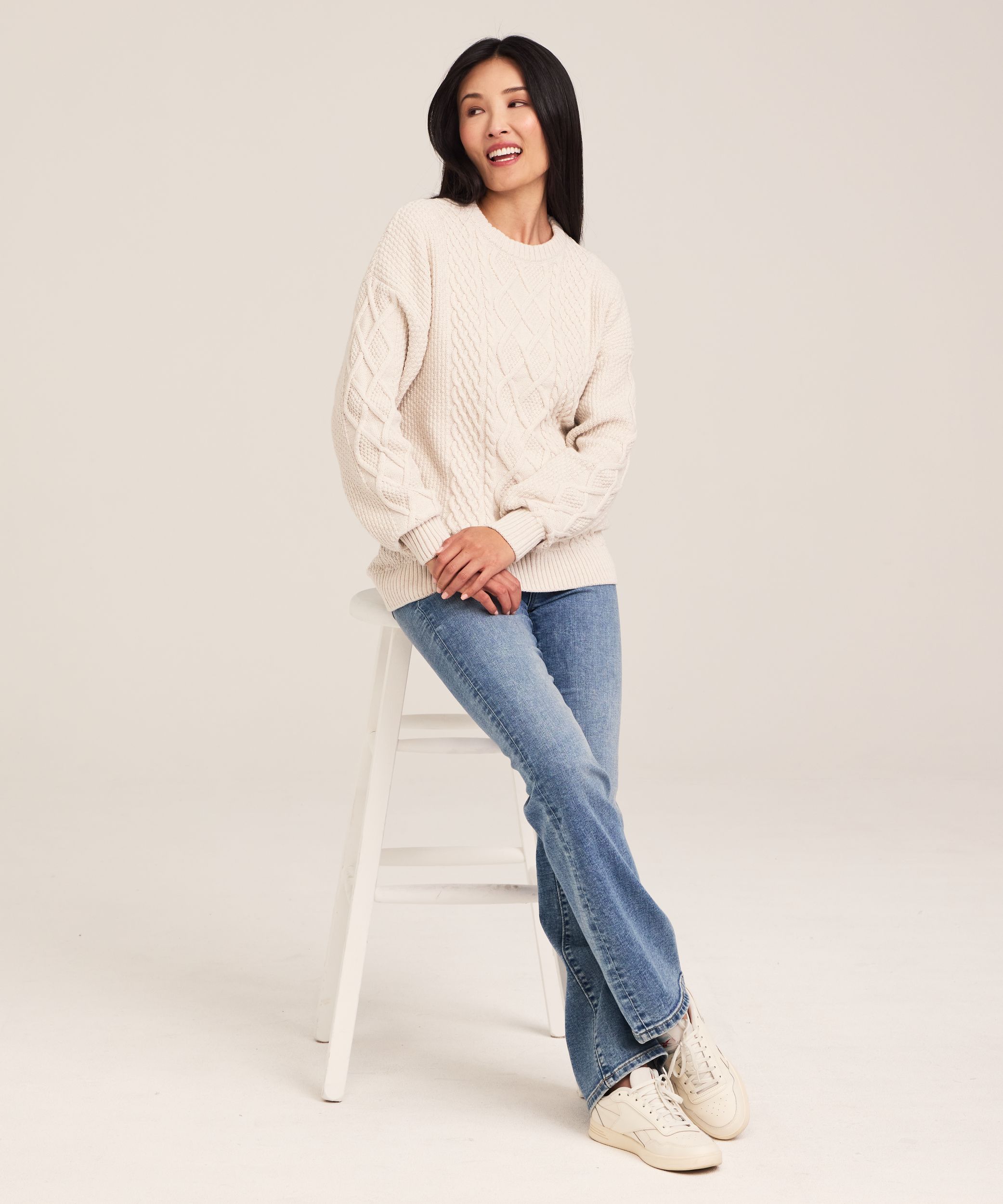 WindRiver Women's Cotton Blend Cable Crewneck Pullover Sweater