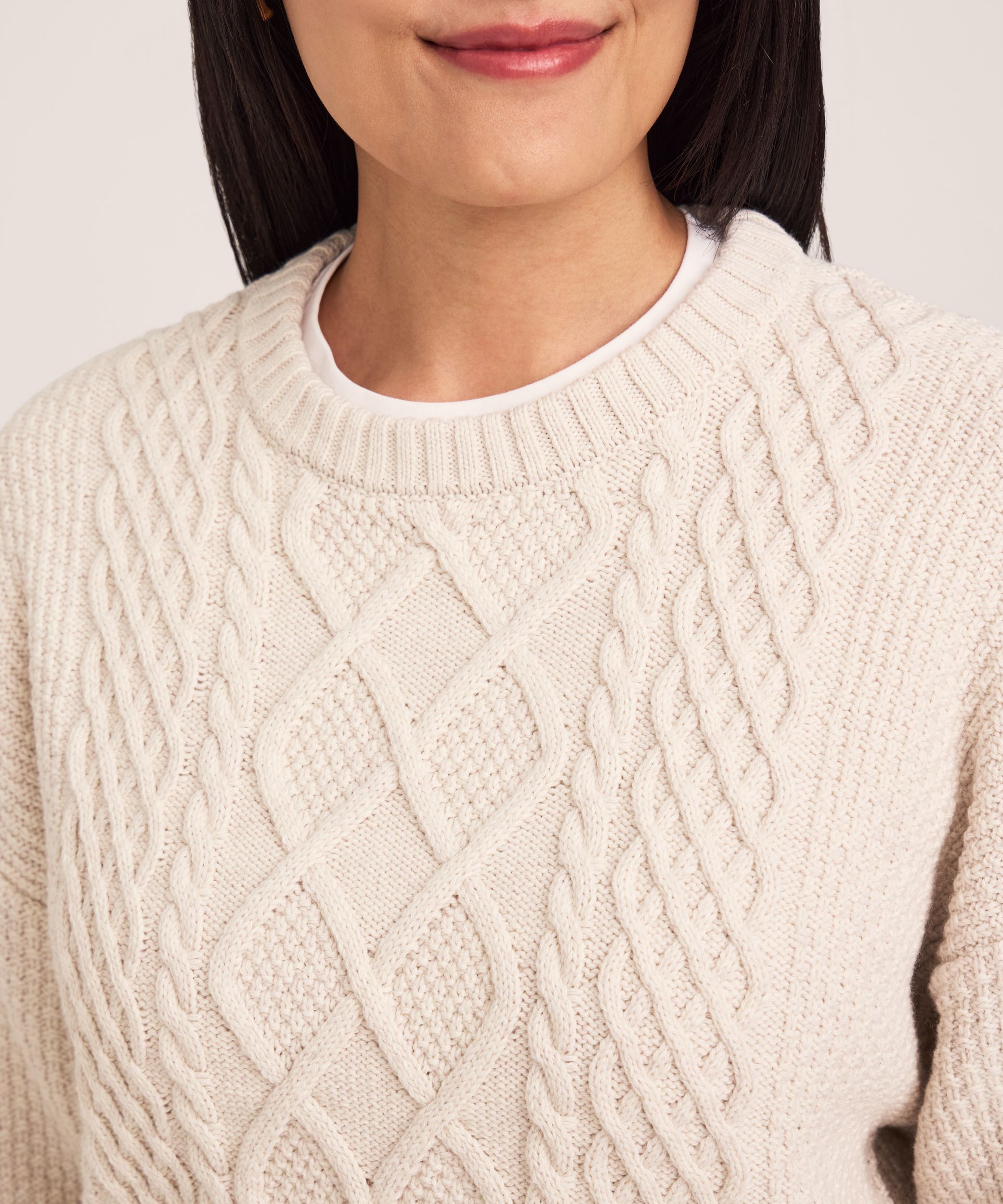 WindRiver Women's Cotton Blend Cable Crewneck Pullover Sweater