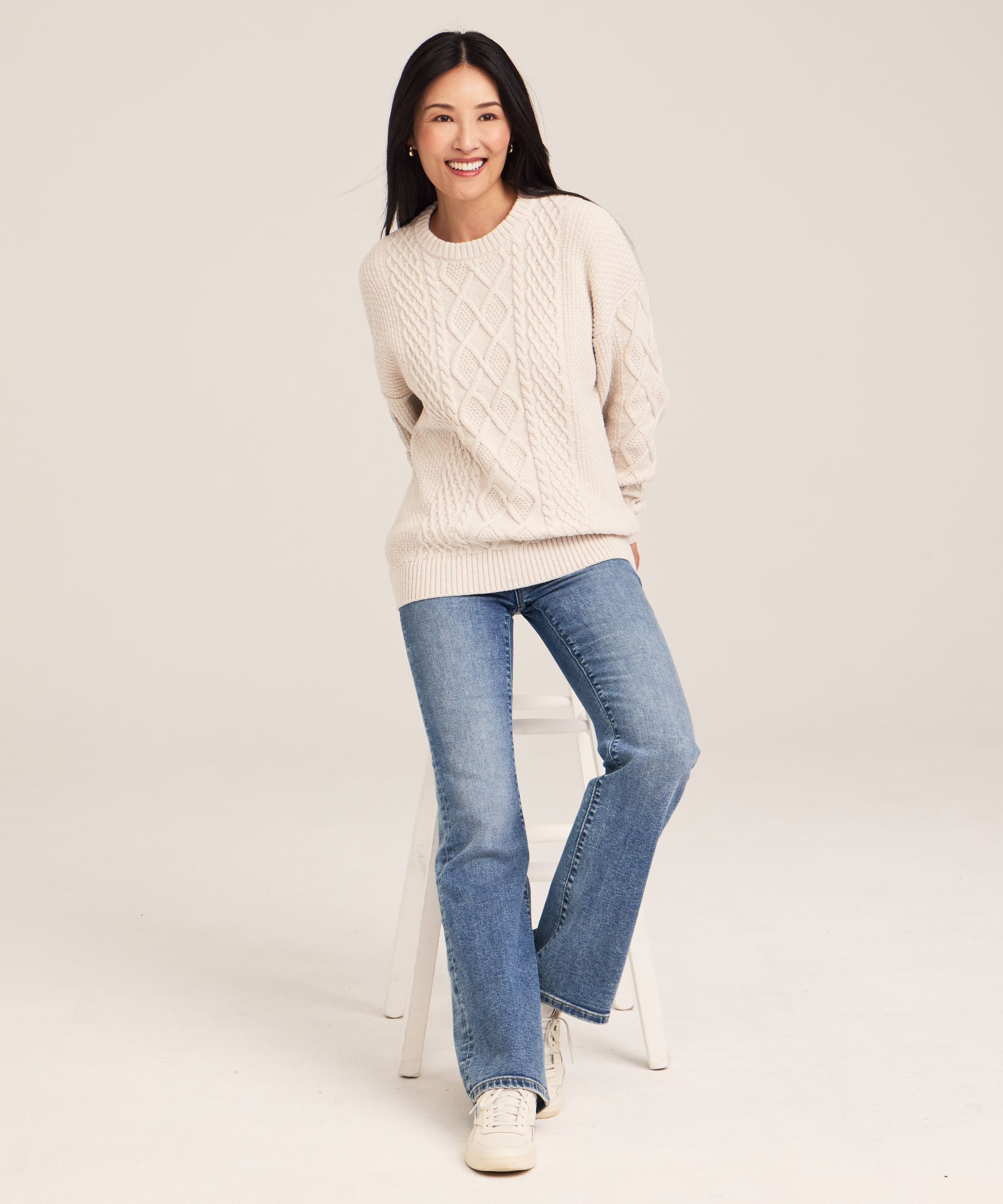 WindRiver Women's Cotton Blend Cable Crewneck Pullover Sweater