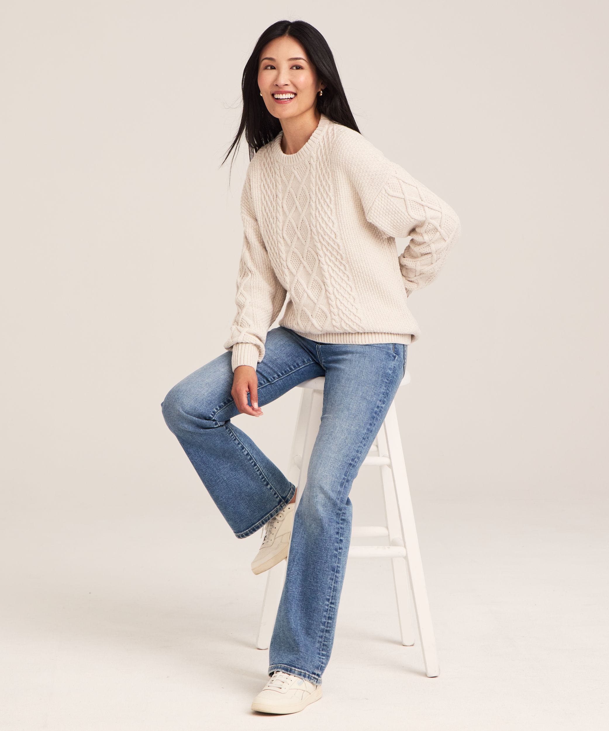 WindRiver Women's Cotton Blend Cable Crewneck Pullover Sweater