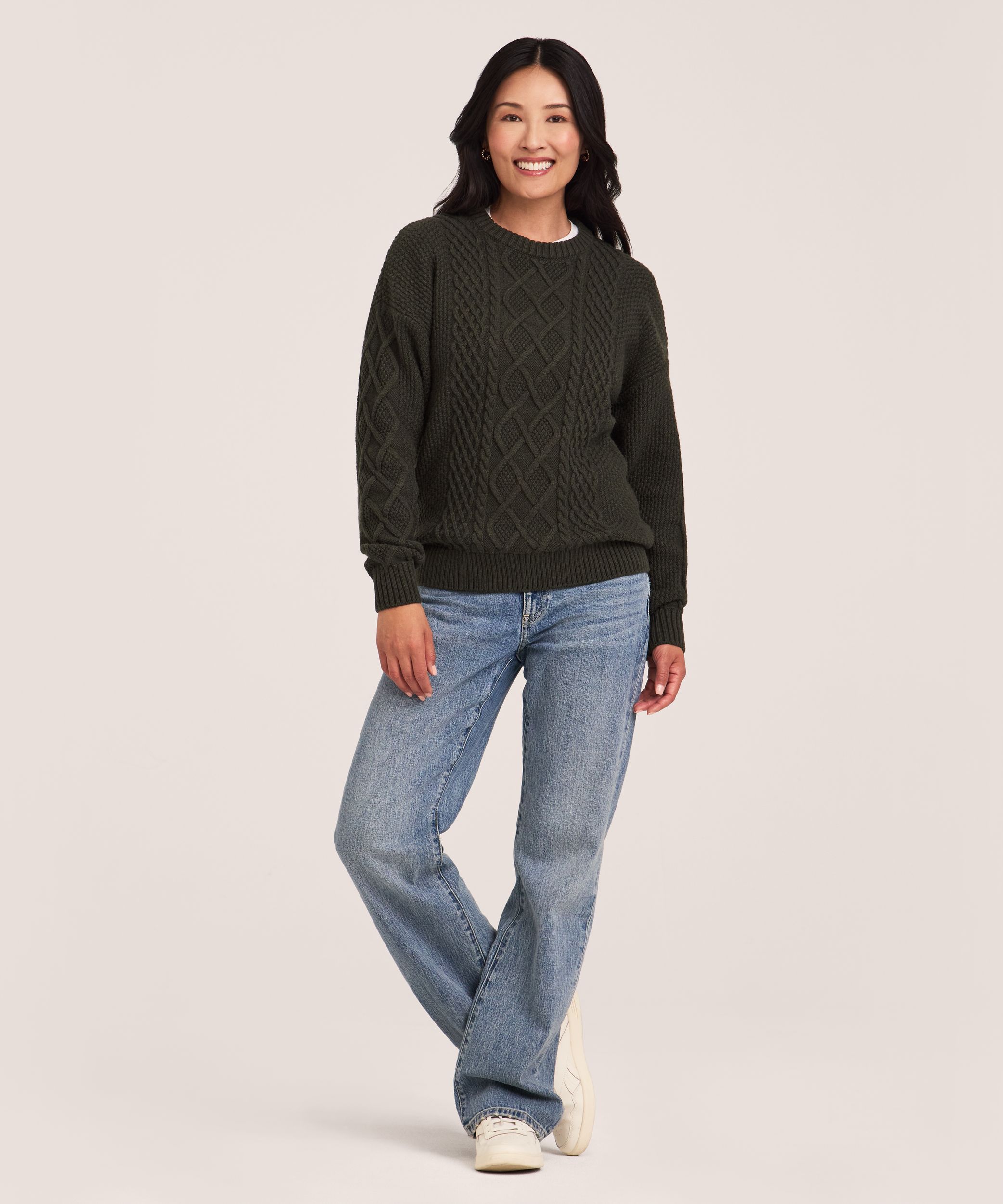 WindRiver Women's Cotton Blend Cable Crewneck Pullover Sweater