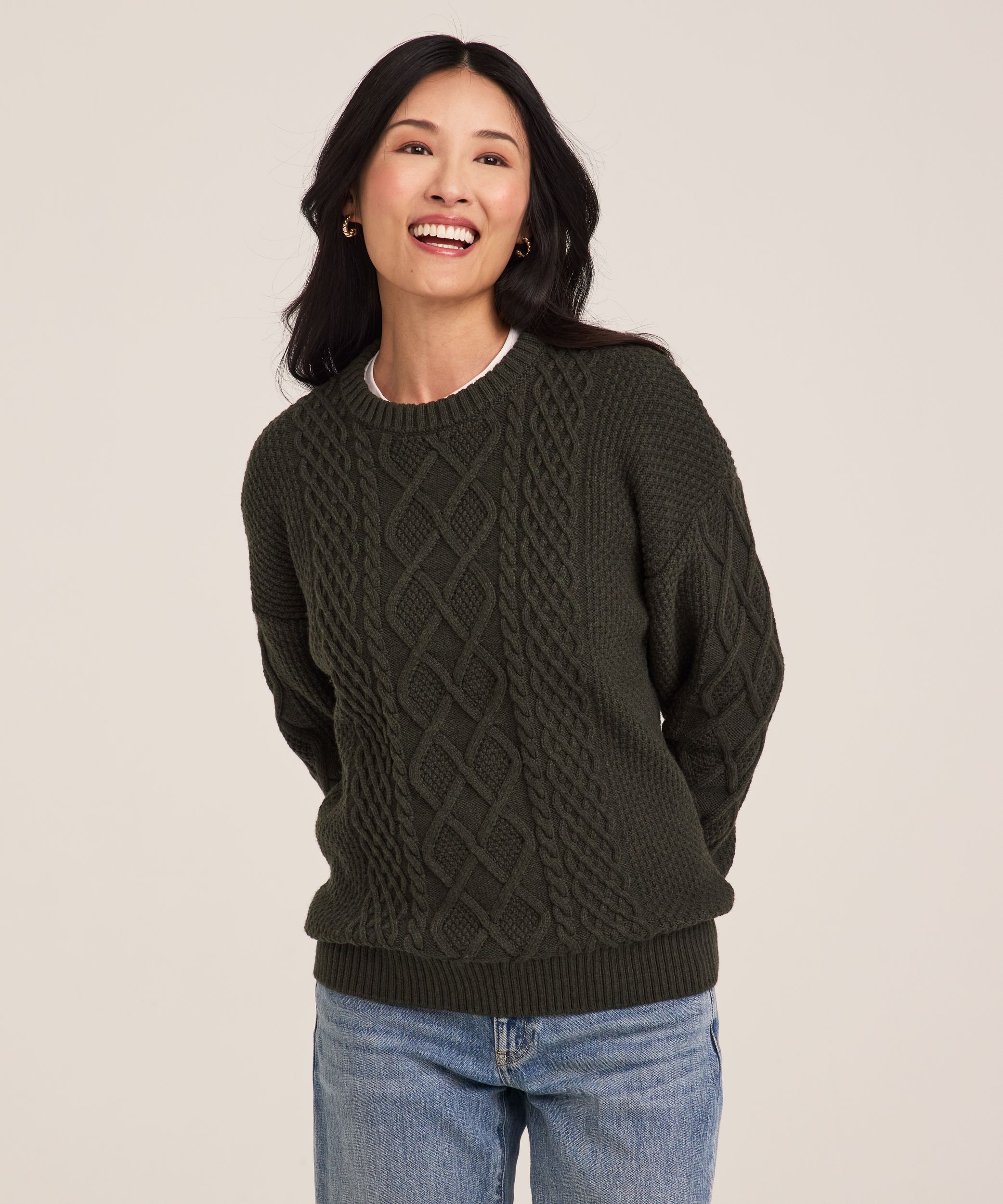 WindRiver Women's Cotton Blend Cable Crewneck Pullover Sweater