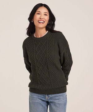 WindRiver Women's Cotton Blend Cable Crewneck Pullover Sweater