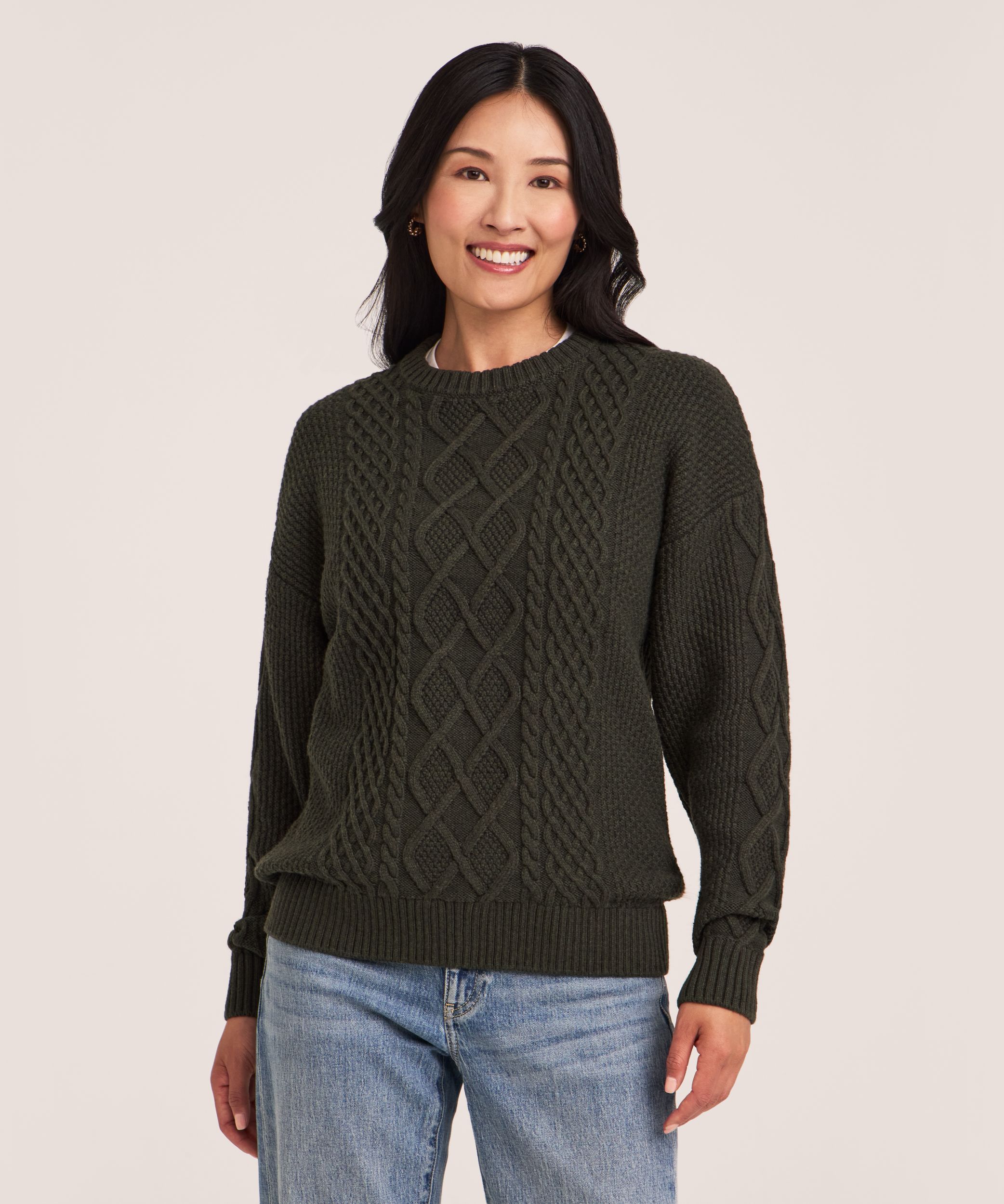 WindRiver Women's Cotton Blend Cable Crewneck Pullover Sweater