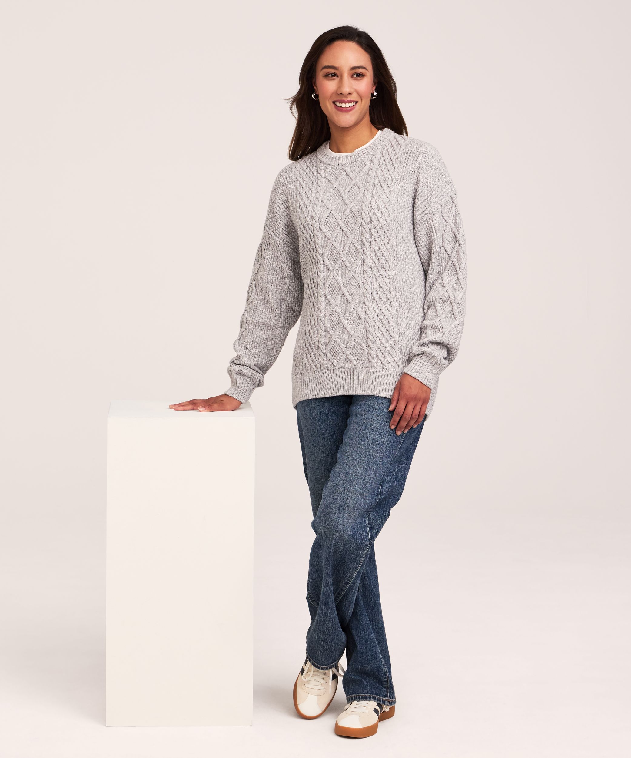 WindRiver Women's Cotton Blend Cable Crewneck Pullover Sweater