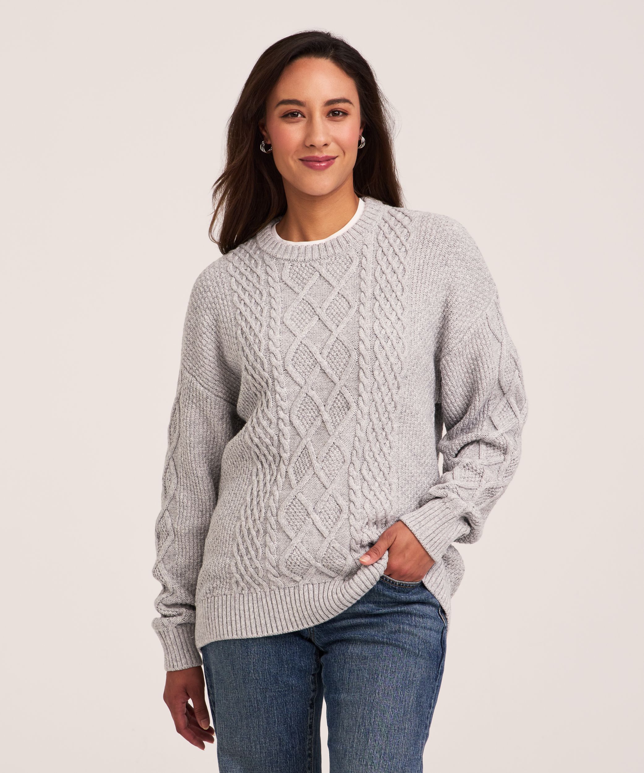 WindRiver Women's Cotton Blend Cable Crewneck Pullover Sweater