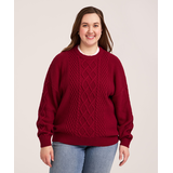 Chandail en mélange de coton à point de torsade et à encolure ras du cou pour femmes, WindRiver
