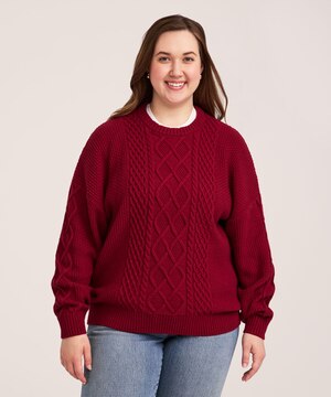 Chandail en mélange de coton à point de torsade et à encolure ras du cou pour femmes, WindRiver
